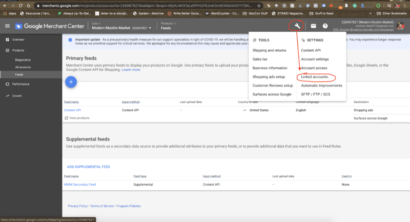 How to link external Google accounts to your Google Merchant Center
