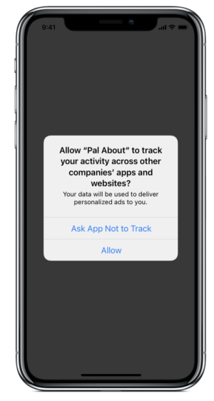 example of new Apple iOS 14.5 data privacy pop up