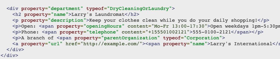 Example Structured Data in a Website for Laundry Business